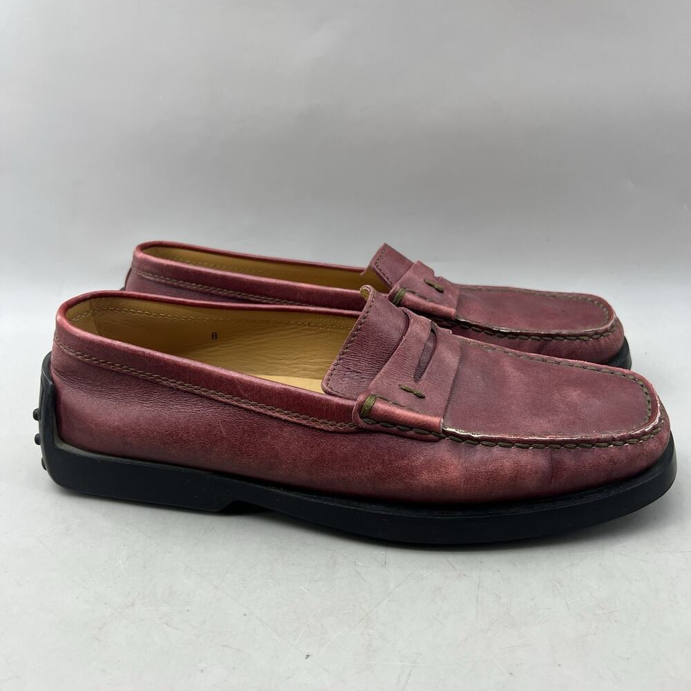 Tod's Penny Driving Loafers Men Size 9 US, 8 UK Red Leather Casual Slip On Shoes